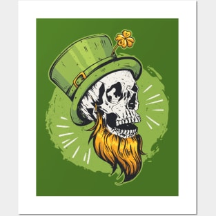 Leprechaun Skull with Shamrock Posters and Art